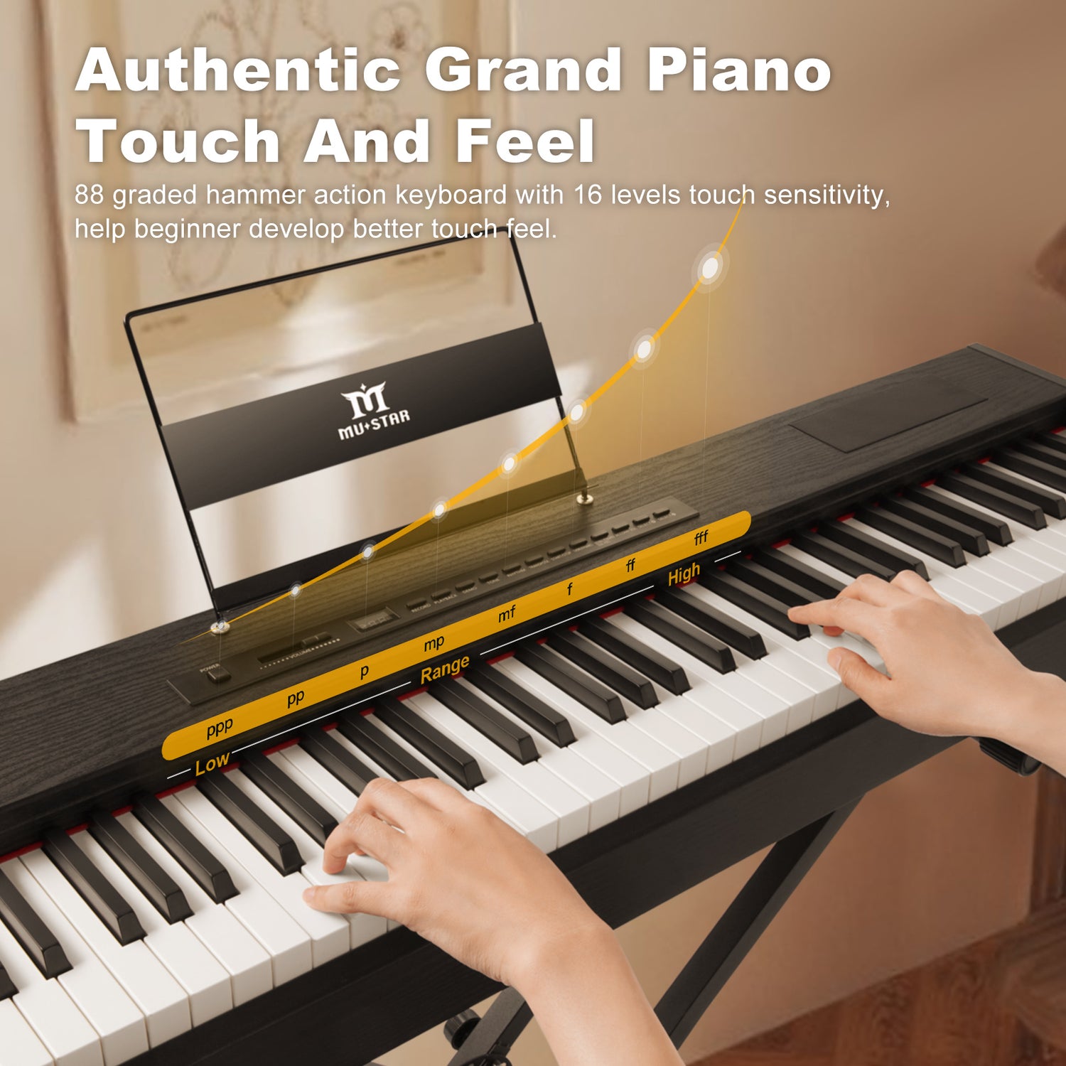 MUSTAR MDP-2000, 88 Key Weighted Digital Piano, FSC Wooden Electronic Keyboards, Hammer Action, Bluetooth Connection, MIDI, Sustain Pedal, Black
