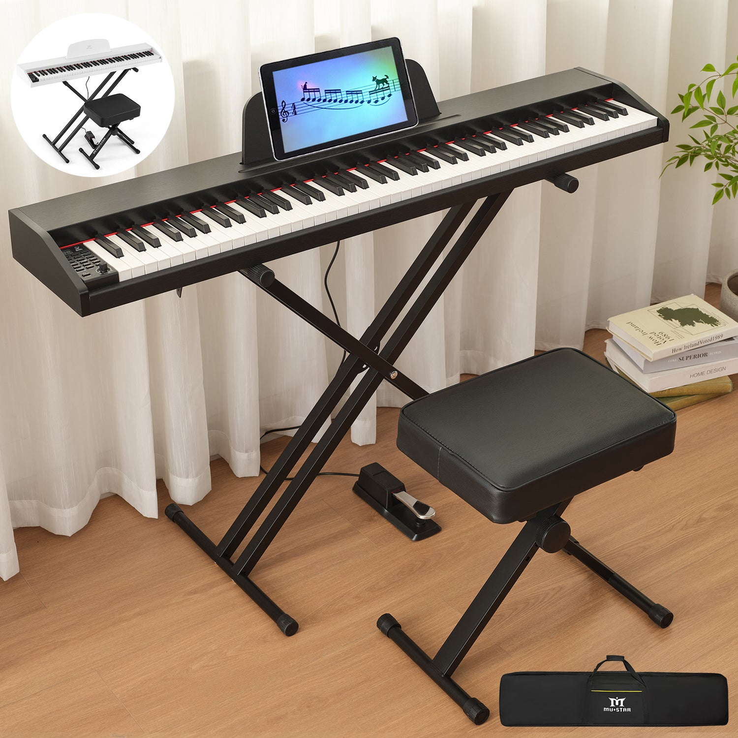 MUSTAR MEP-2500/2600, 88 Key Semi Weighted Digital, Portable Keyboard, Stool, For Beginners