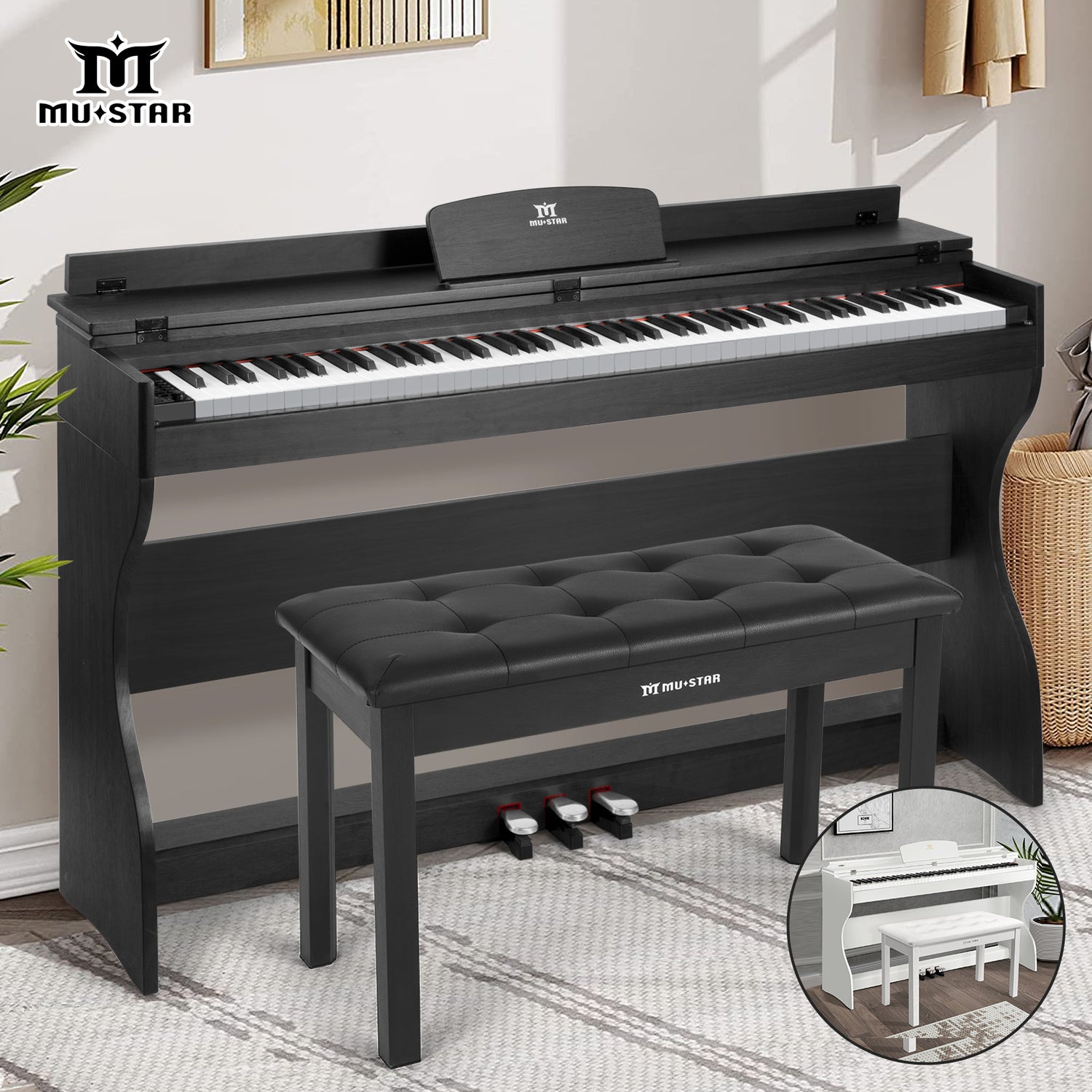 MUSTAR MEP-1221/1321, 88 Key Semi Weighted Digital Piano, Wooden Furniture Stand, 3 Pedals, Bench