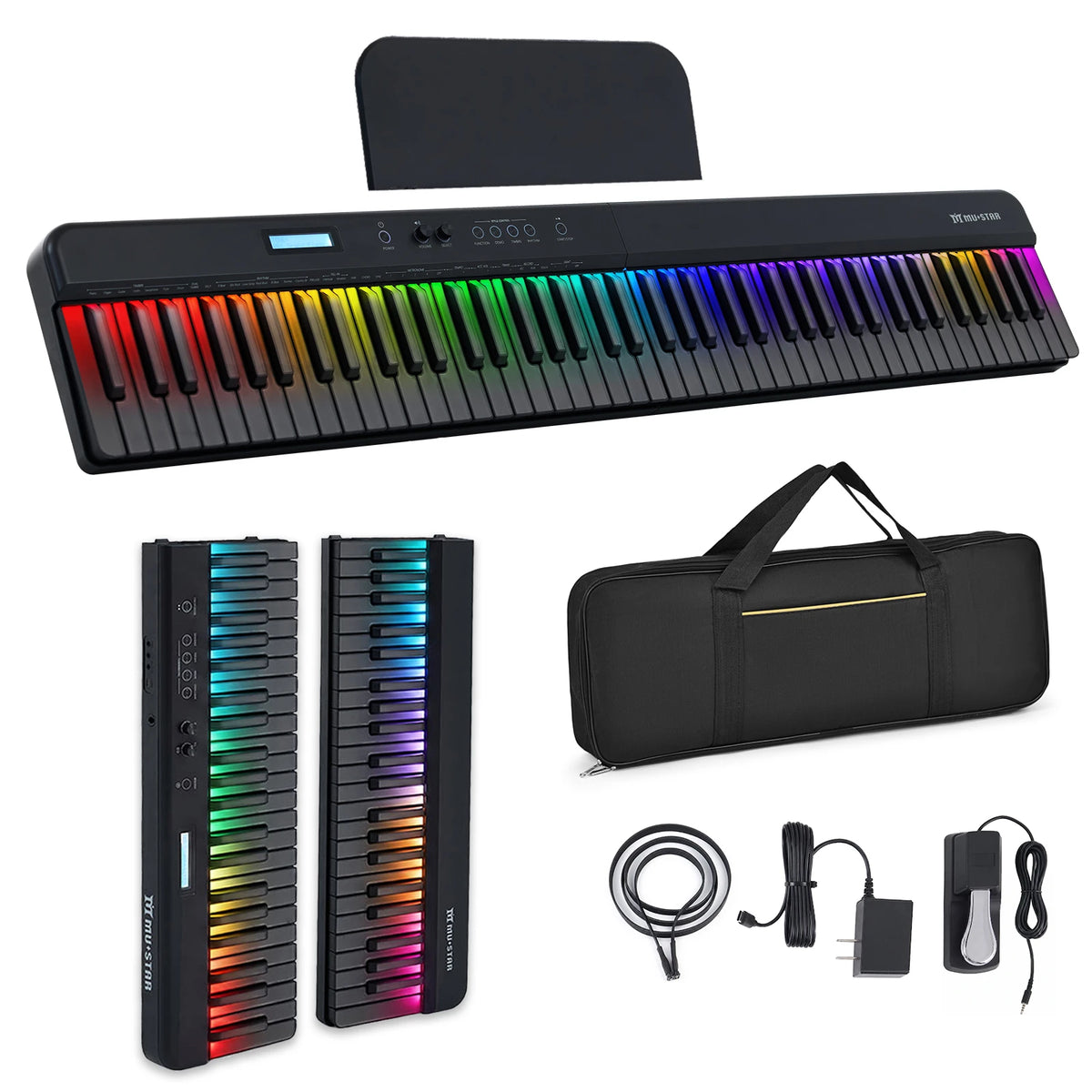 MUSTAR MEP-4000, Portable Smart Piano Keyboard, 88 Keys Rainbow Light, Magnetic Split, MIDI, Sustain Pedal
