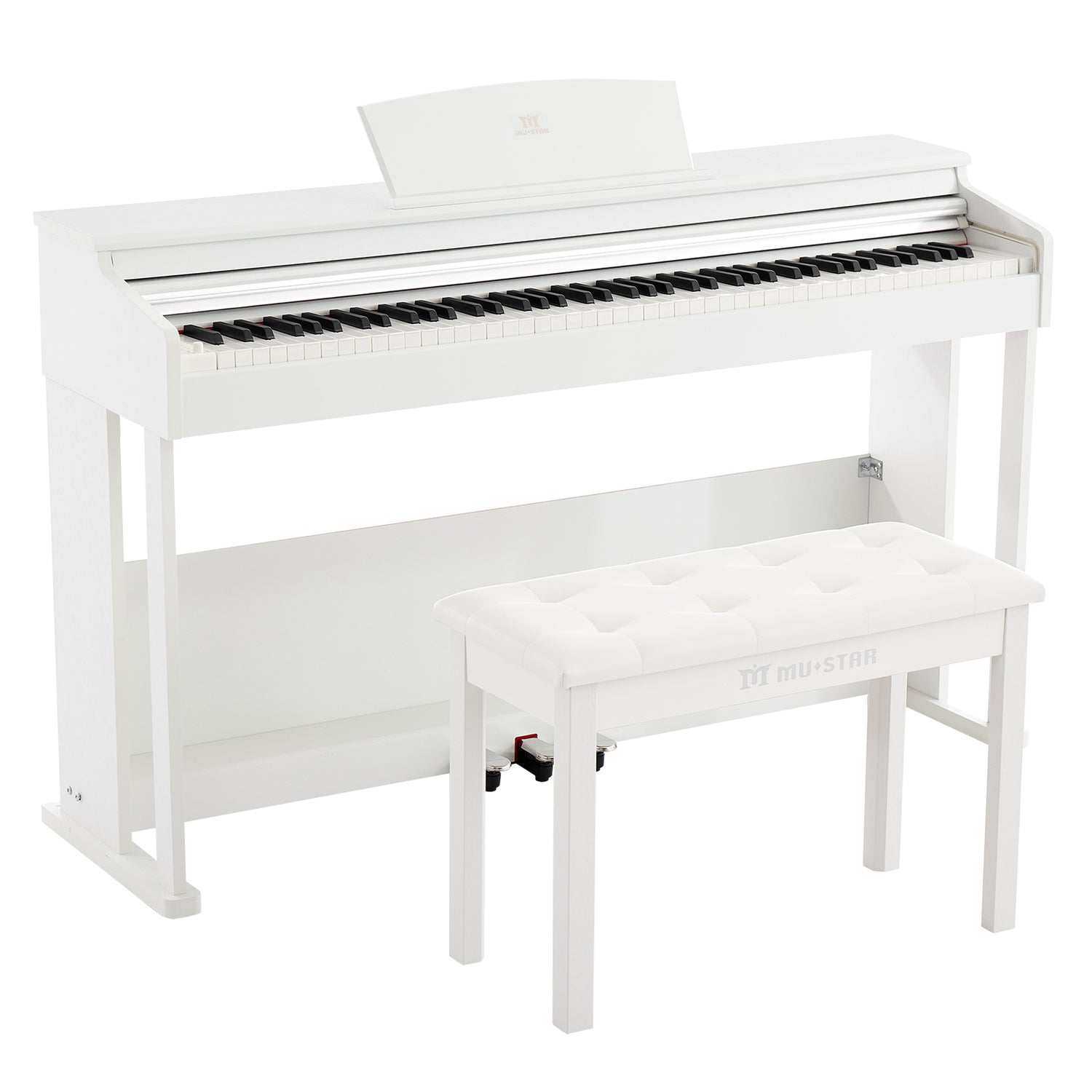 MUSTAR MEP-3921, 88 Key Fully Weighted Digital Piano, Wooden Furniture Stand, White, 3 Pedals, Bench