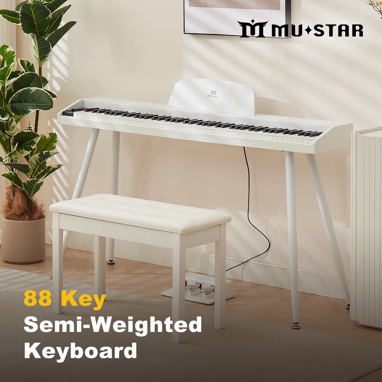 MUSTAR MEP-3000, 88 Semi Weighted Key Digital Piano With Stool, FSC Wooden Electronic Keyboards, Storage Beach, Bluetooth/ MIDI