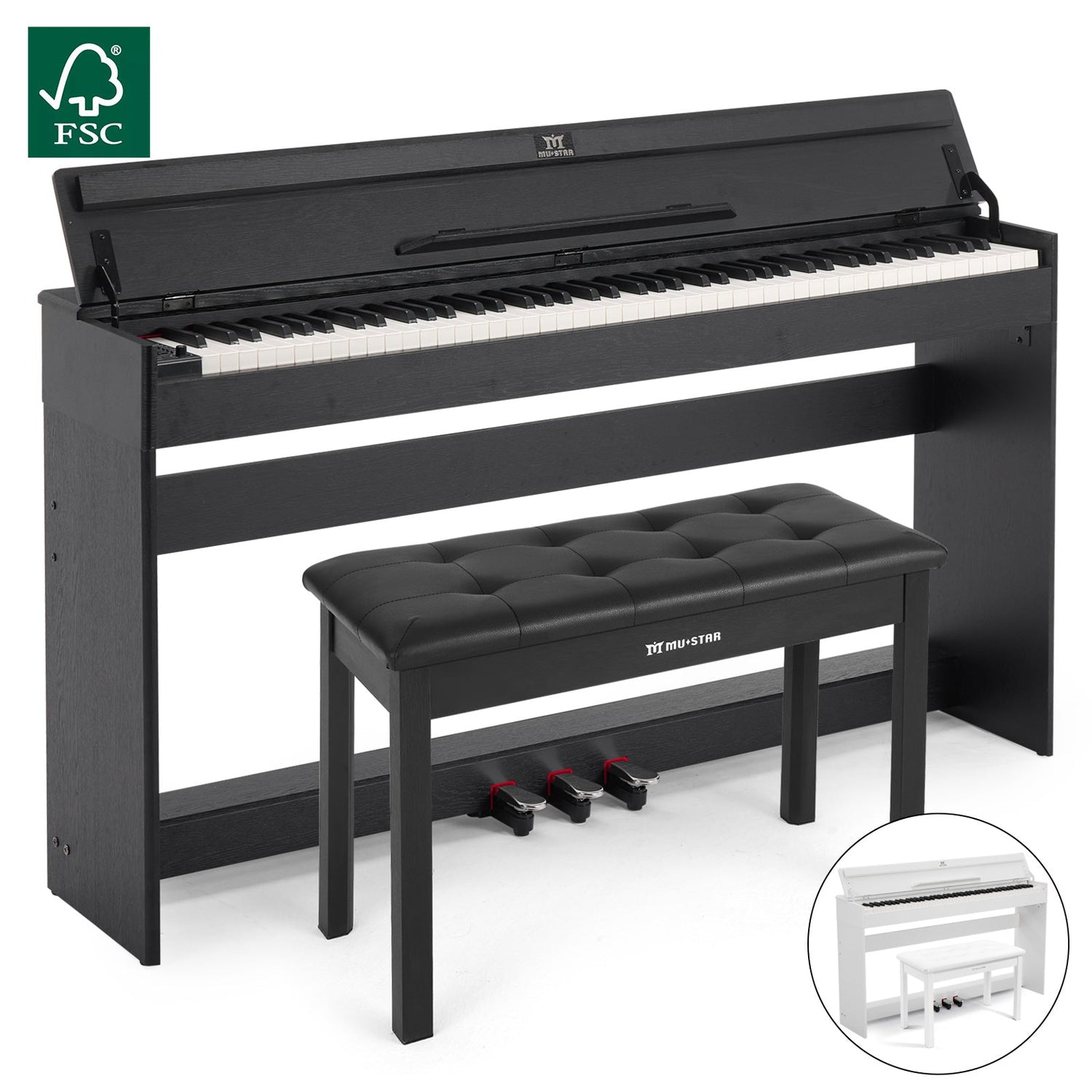 MUSTAR MDP-3600, 88 keys Upright Digital Piano, Semi Weighted Keyboard Piano, FSC Wooden Electronic Keyboards for Beginners