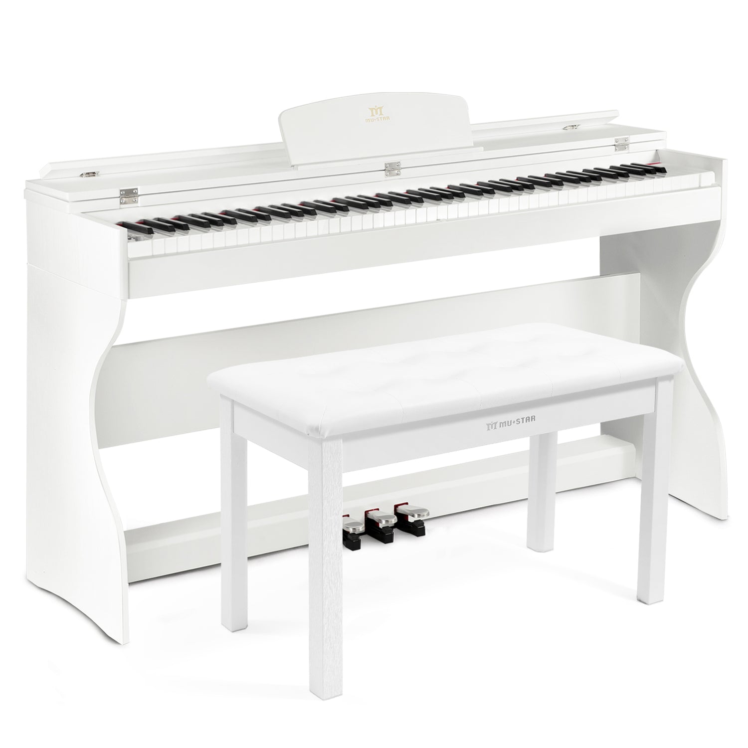 MUSTAR MEP-1321, 88 Key Semi Weighted Digital Piano, FSC Wooden Furniture Stand, White, 3 Pedals, Bench