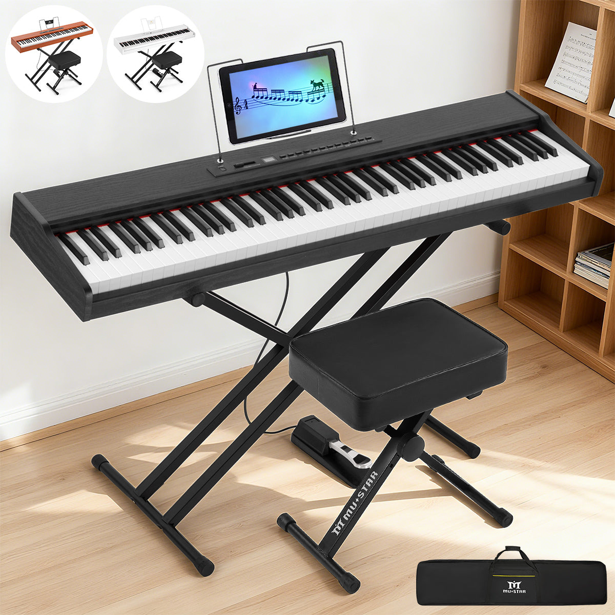 MUSTAR MEP-1400/1500/ 1600, Best Beginner Keyboard Piano, Digital Piano 88 Key Keyboard, Portable & Bluetooth Enabled for Kids & Adults, Stool