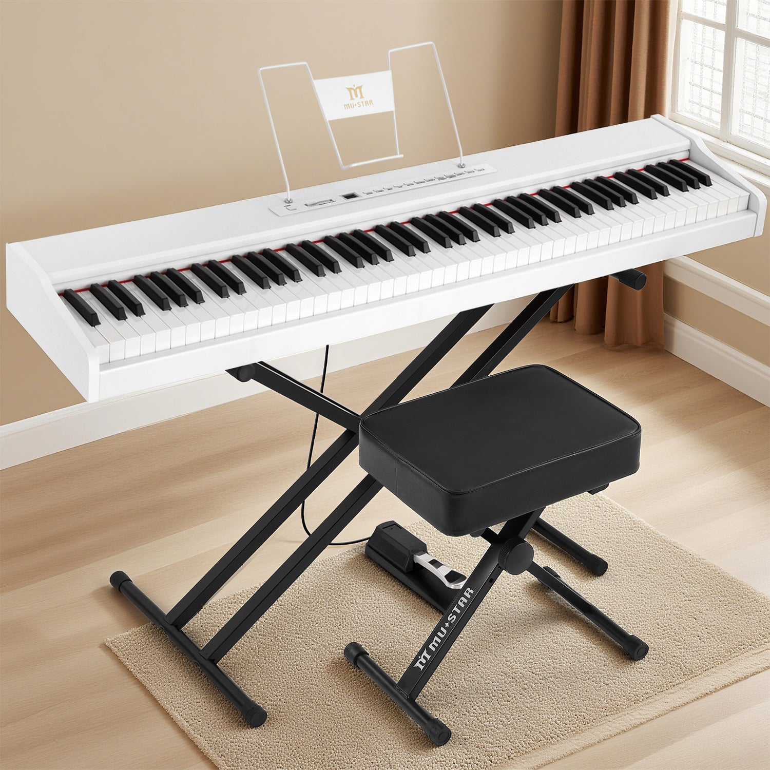 MUSTAR MEP-1500,  88 Key Digital Piano, Semi Weighted Portable Keyboard Piano, Bluetooth/ MIDI/ Pedla, Stool, For Beginner