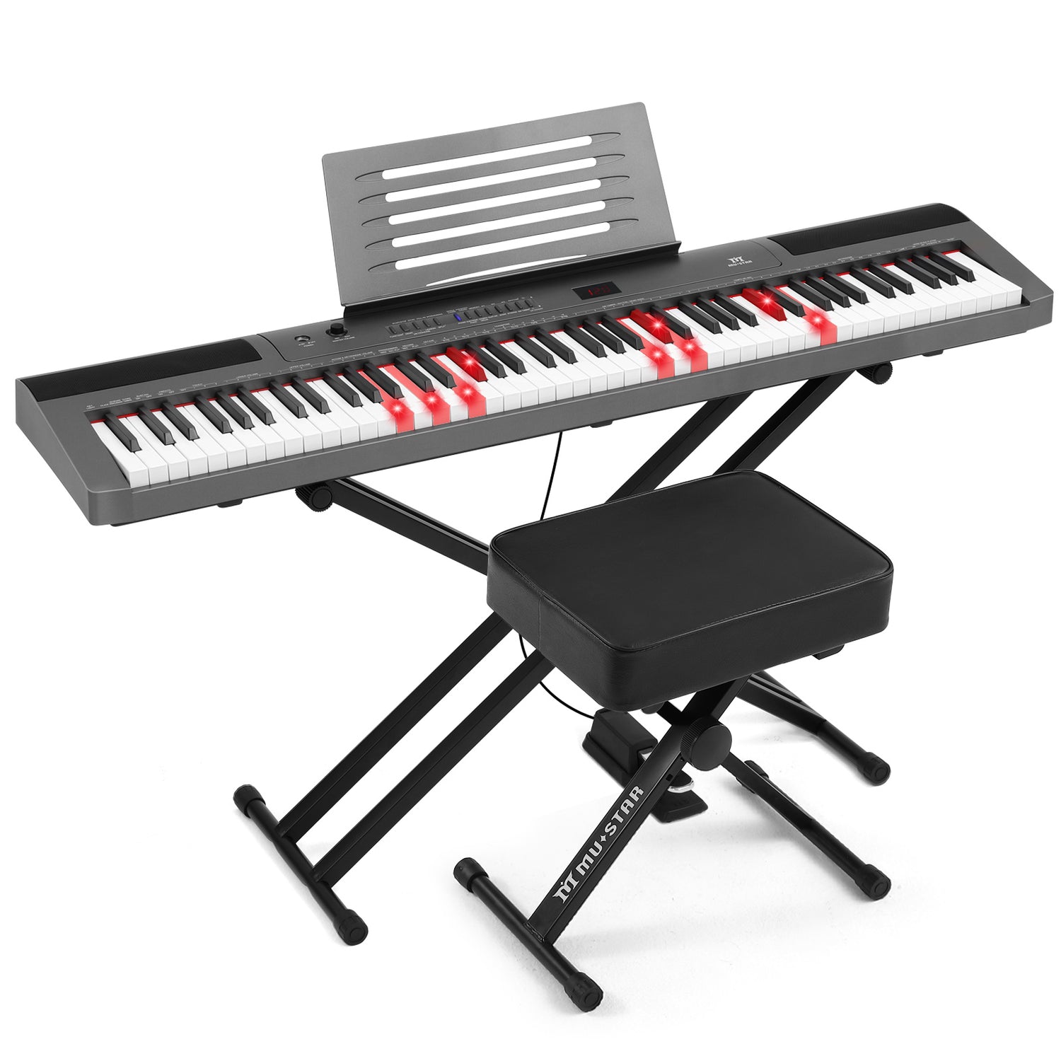 MUSTAR MEP-1900, Lighted Up Digital Piano, 88 Keys Electronic Keyboards, Sustain Pedal/ MIDI