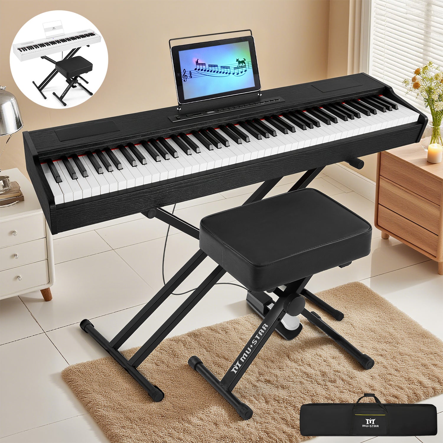 MUSTAR MDP-2000/2100,  88 Key Weighted Digital Piano, Wooden Electronic Keyboards, Hammer Action, Bluetooth Connection, MIDI, Sustain Pedal