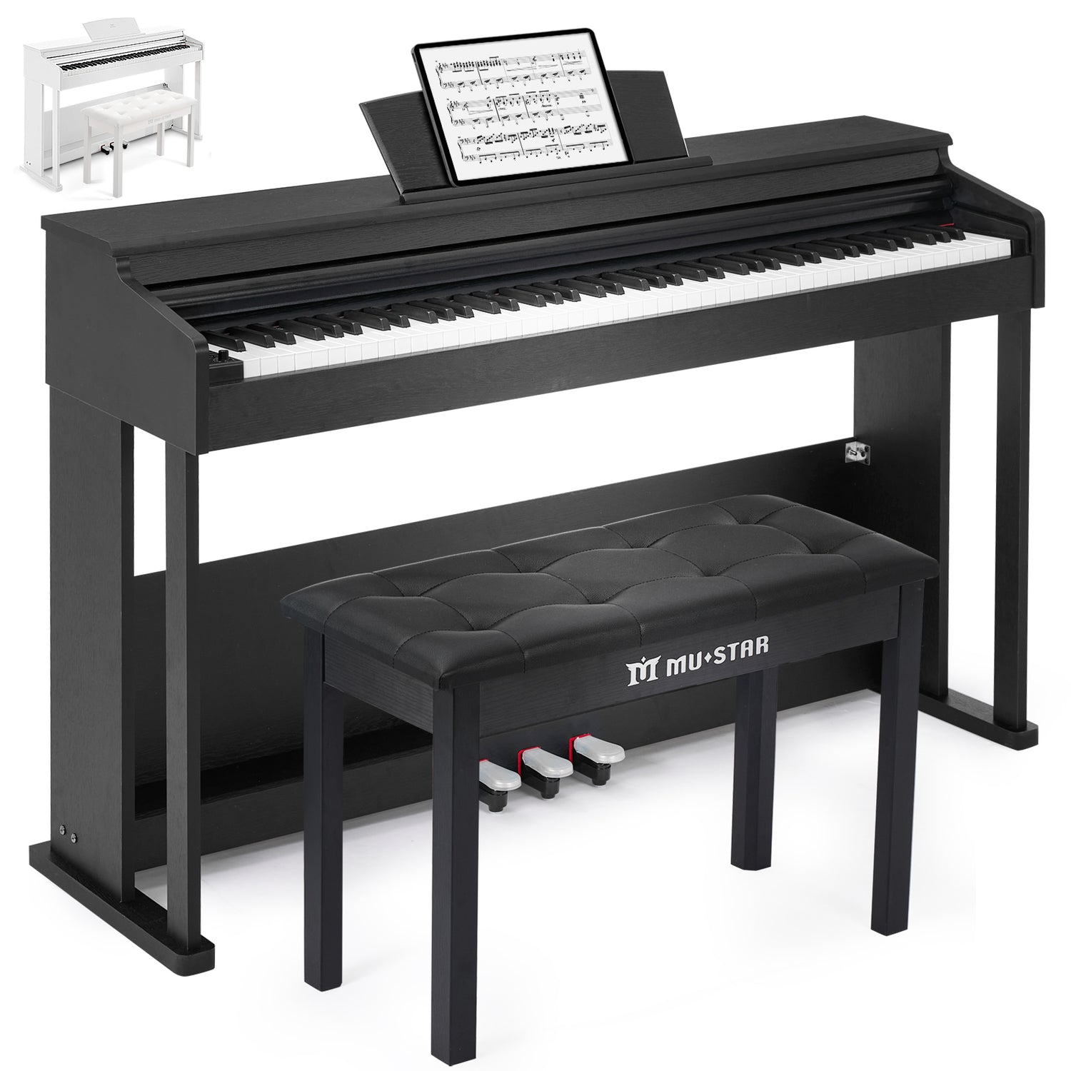 MUSTAR MDP-3821/3921, 88 Key Fully Weighted Digital Piano, Wooden Furniture Stand, 3 Pedals, Bench