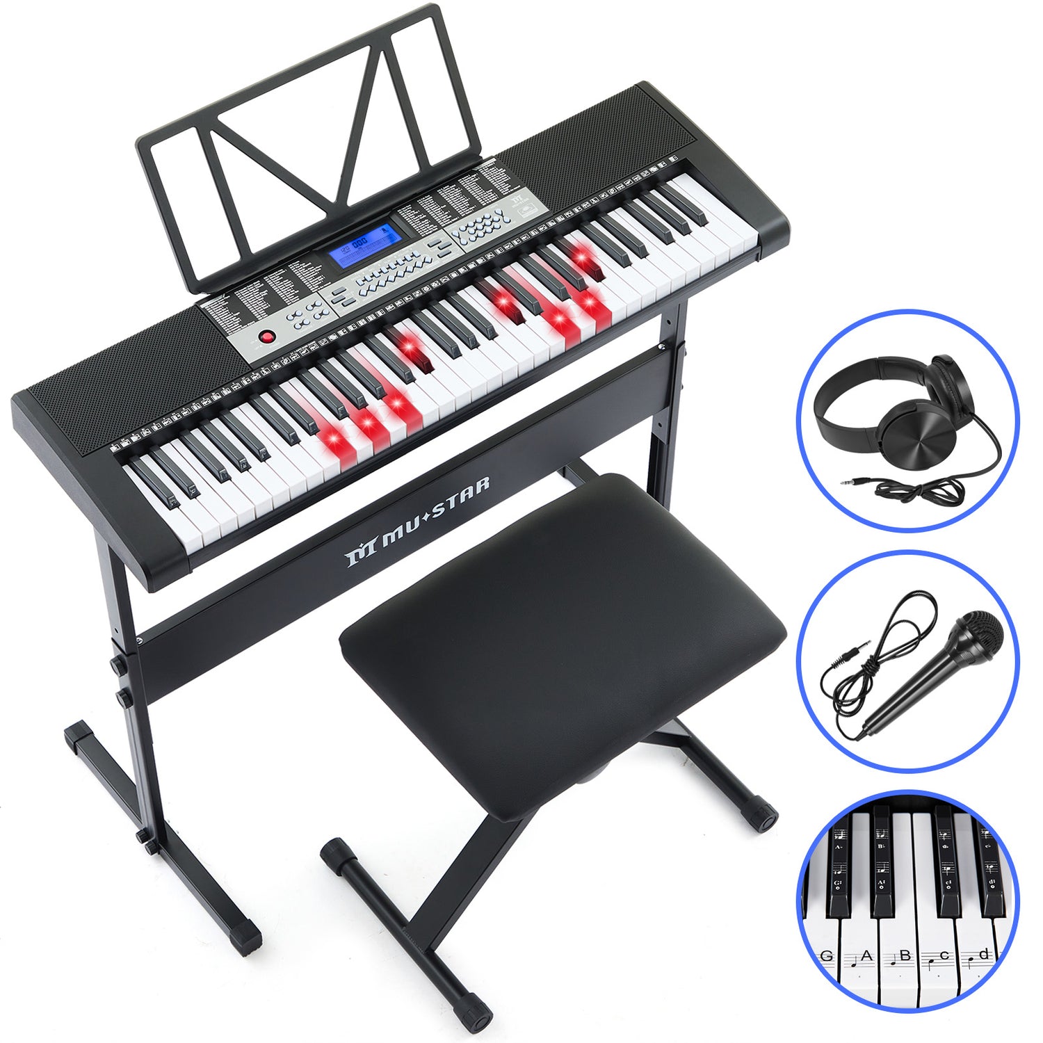 MUSTAR MEKS-400/500, 61 Key LCD Learning Piano Keyboard, Lighted Up Keys, For Beginners