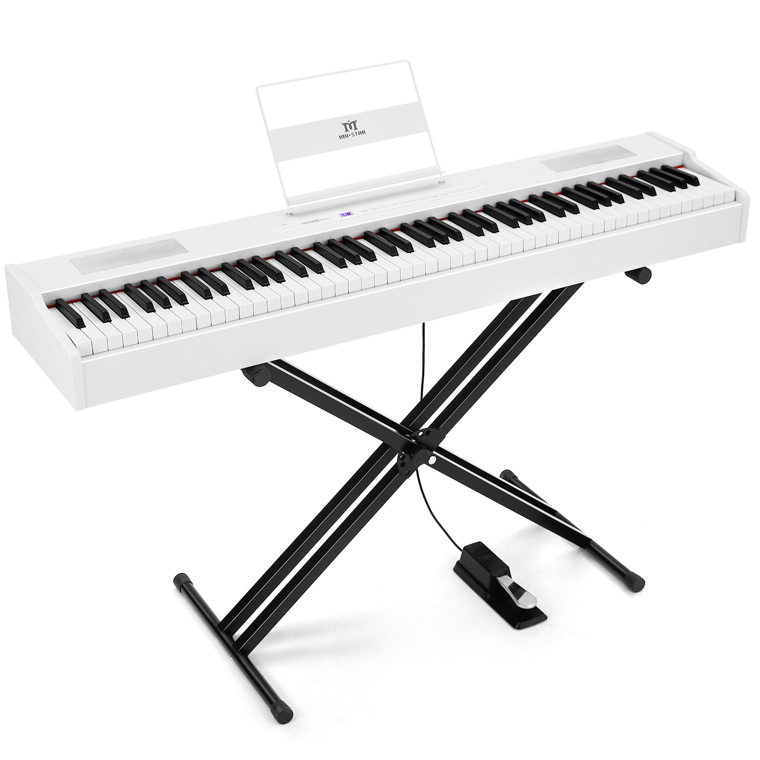 MUSTAR MDP-2100, 88 Key Weighted Digital Piano, FSC Wooden Electronic Keyboards, Hammer Action, White, Bluetooth/ MIDI/ Sustain Pedal