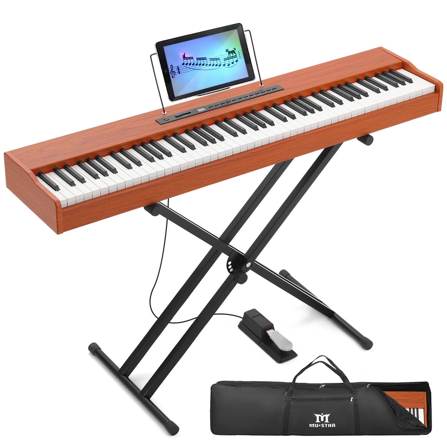 MUSTAR MEP-1600, 88 Key Digital Piano, Semi Weighted Portable Keyboard Piano, Bluetooth/ MIDI/ Pedla, Stool, For Beginner