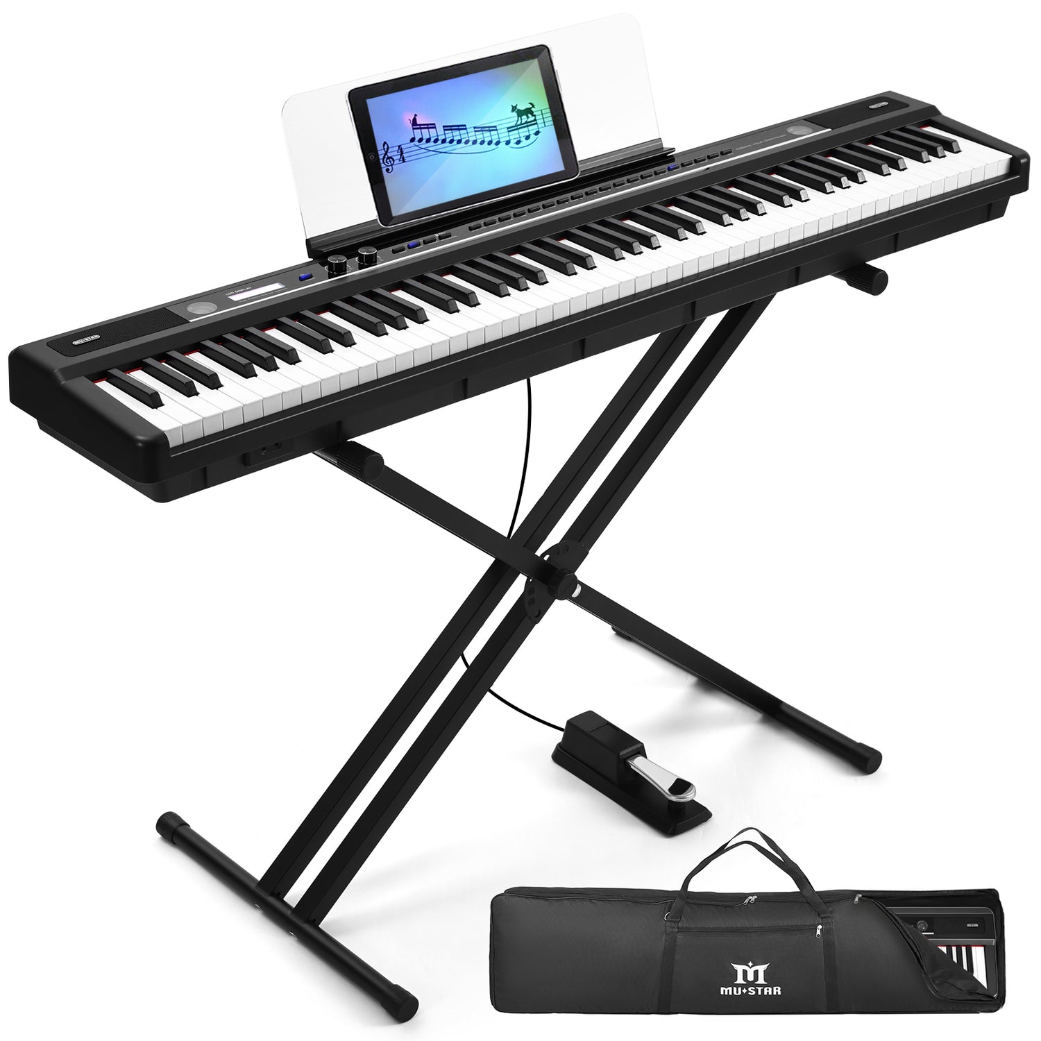 MUSTAR MEP-1800, Semi Weighted Digital Piano, 88 Keys Electronic Keyboards, LCD/ Bluetooth/ MIDI/Pedal