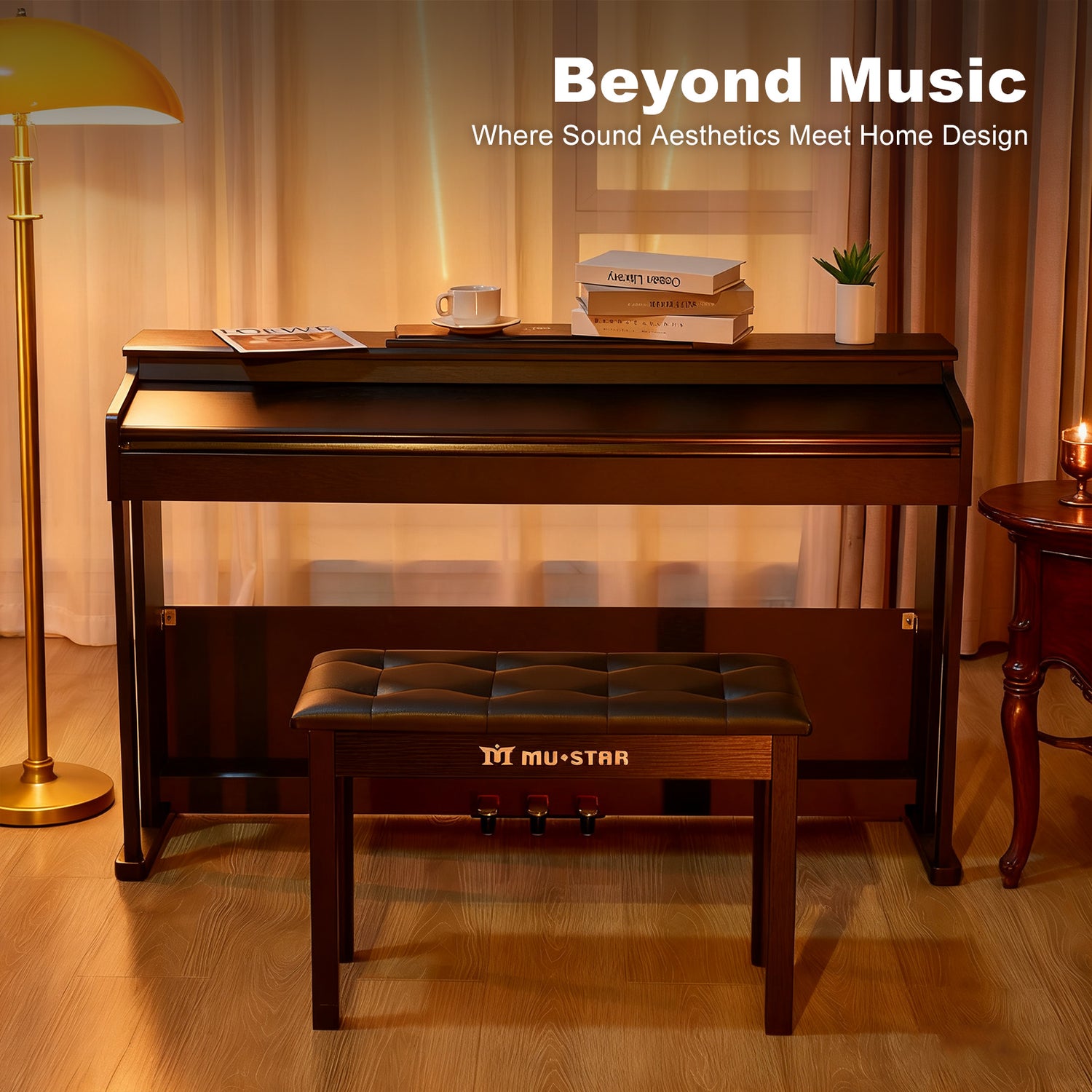 MUSTAR MEP-3821, 88 Key Fully Weighted Digital Piano, Wooden Furniture Stand, 3 Pedals, Bench