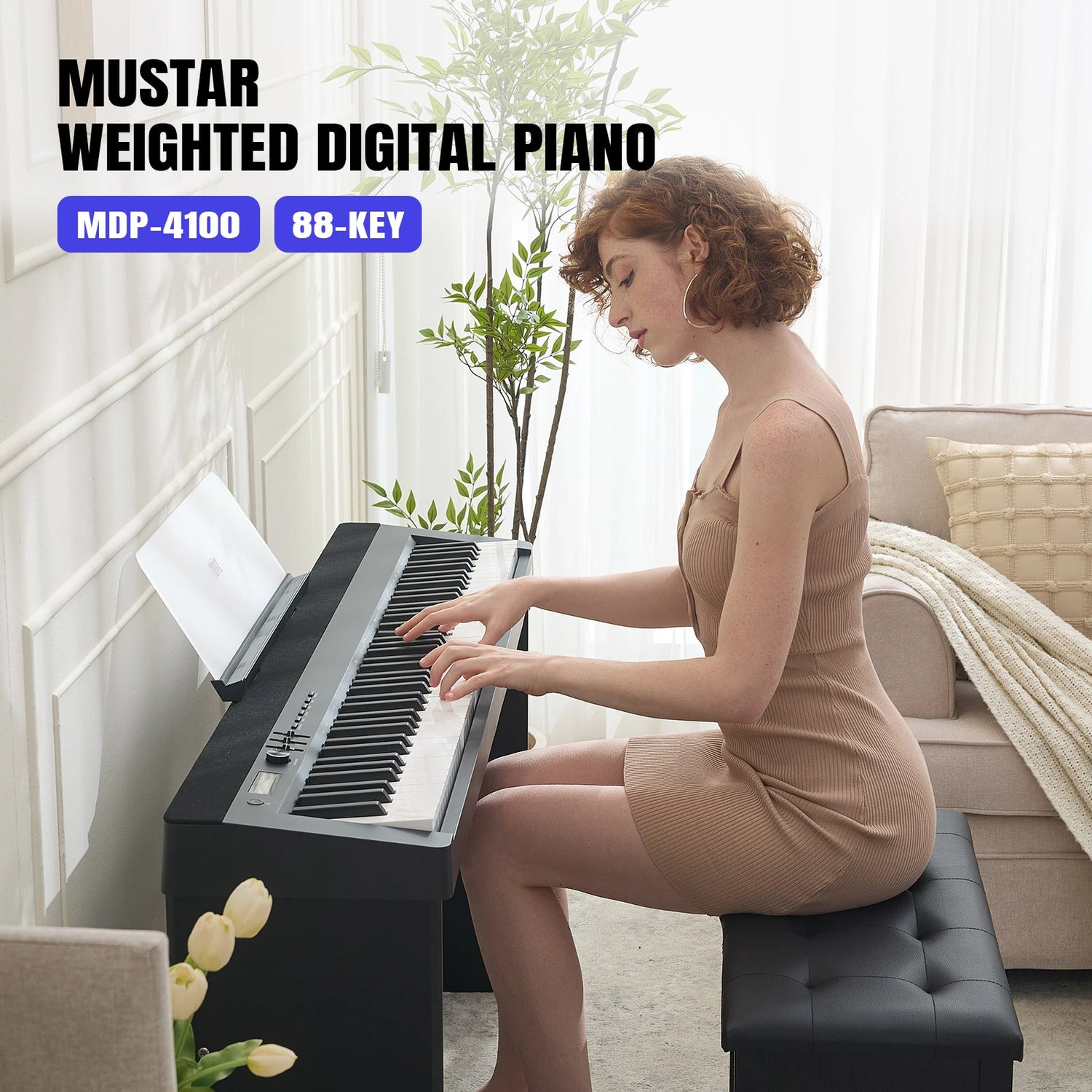 MUSTAR MDP-4100 88 Key Fully Weighted Digital Piano| Adjustable Tone Brightness