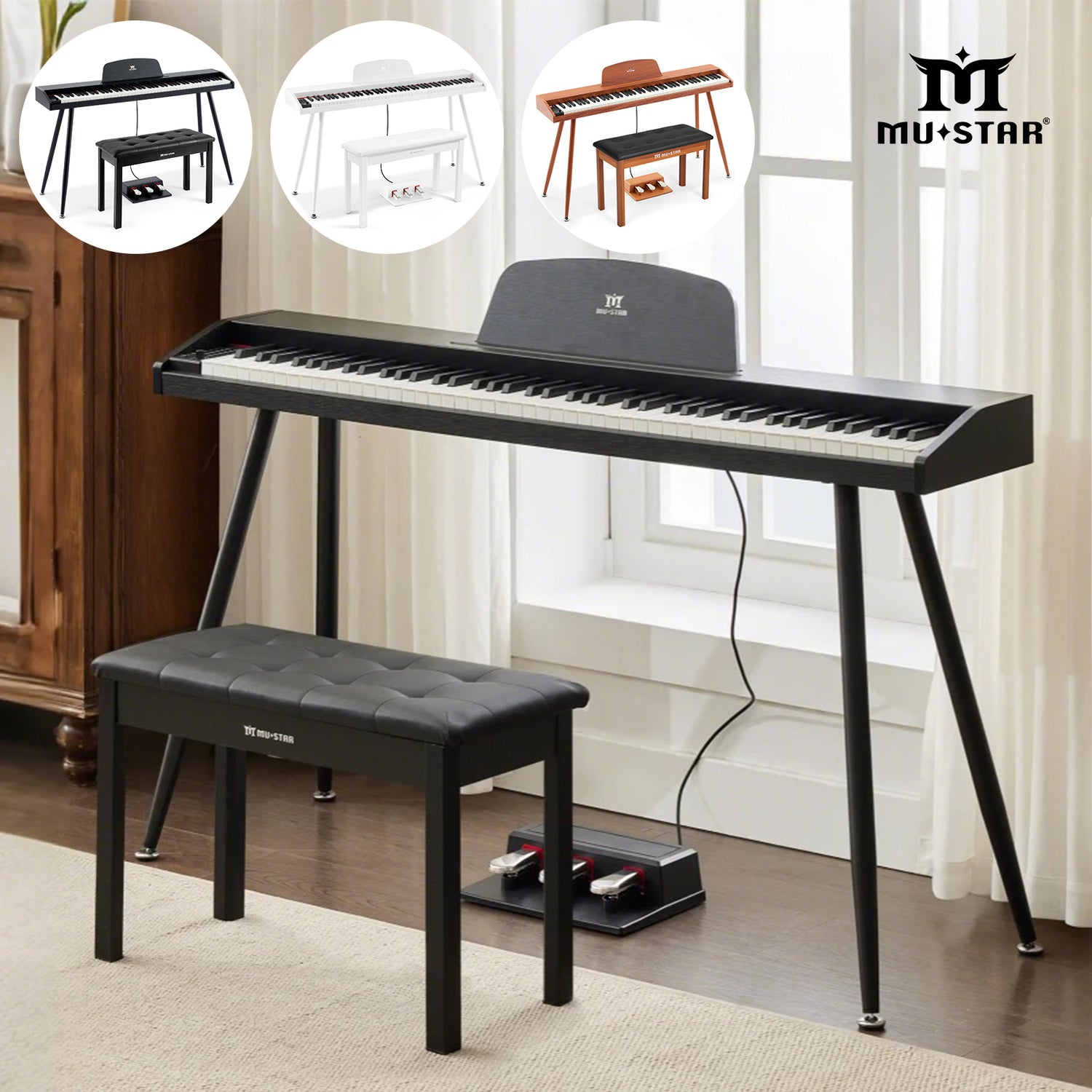 MUSTAR MEP-2300/2400, 88 Semi Weighted Key Digital Piano With Stool, Electronic Keyboards, Beach, Bluetooth/ MIDI