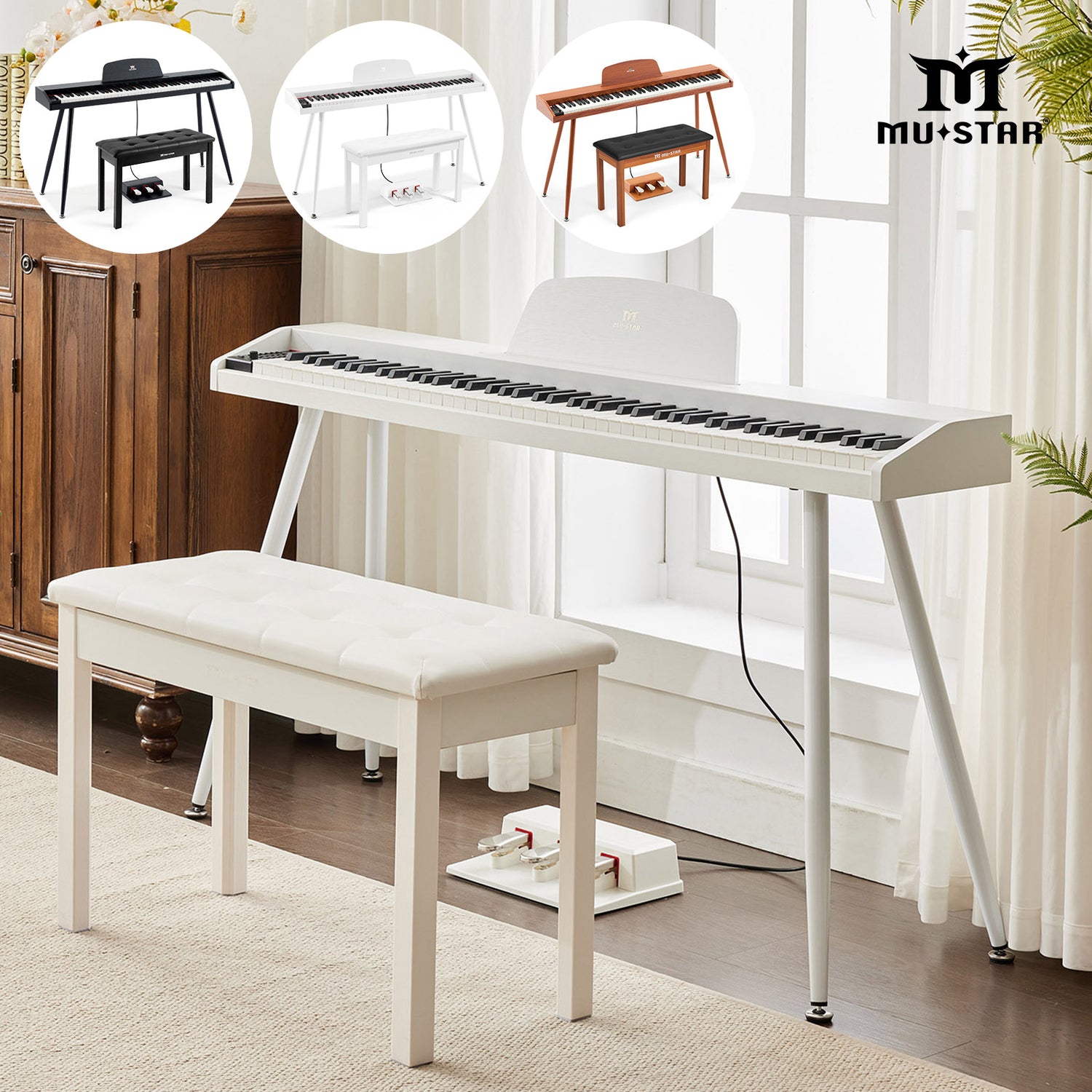 MUSTAR MEP-2900/3000, 88 Semi Weighted Key Digital Piano With Stool, Electronic Keyboards, Beach, Bluetooth/ MIDI